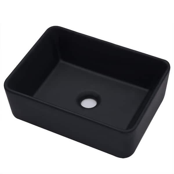 Lordear 16"x12" Matte Black Porcelain Ceramic Vessel Sink Rectangle